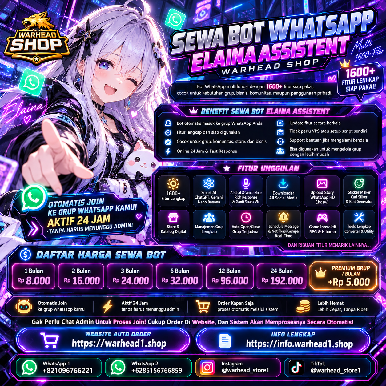 Sewa Bot Whatsapp Elaina 2 — Otomatis Masuk Grub [OTOMATIS 24 JAM]
