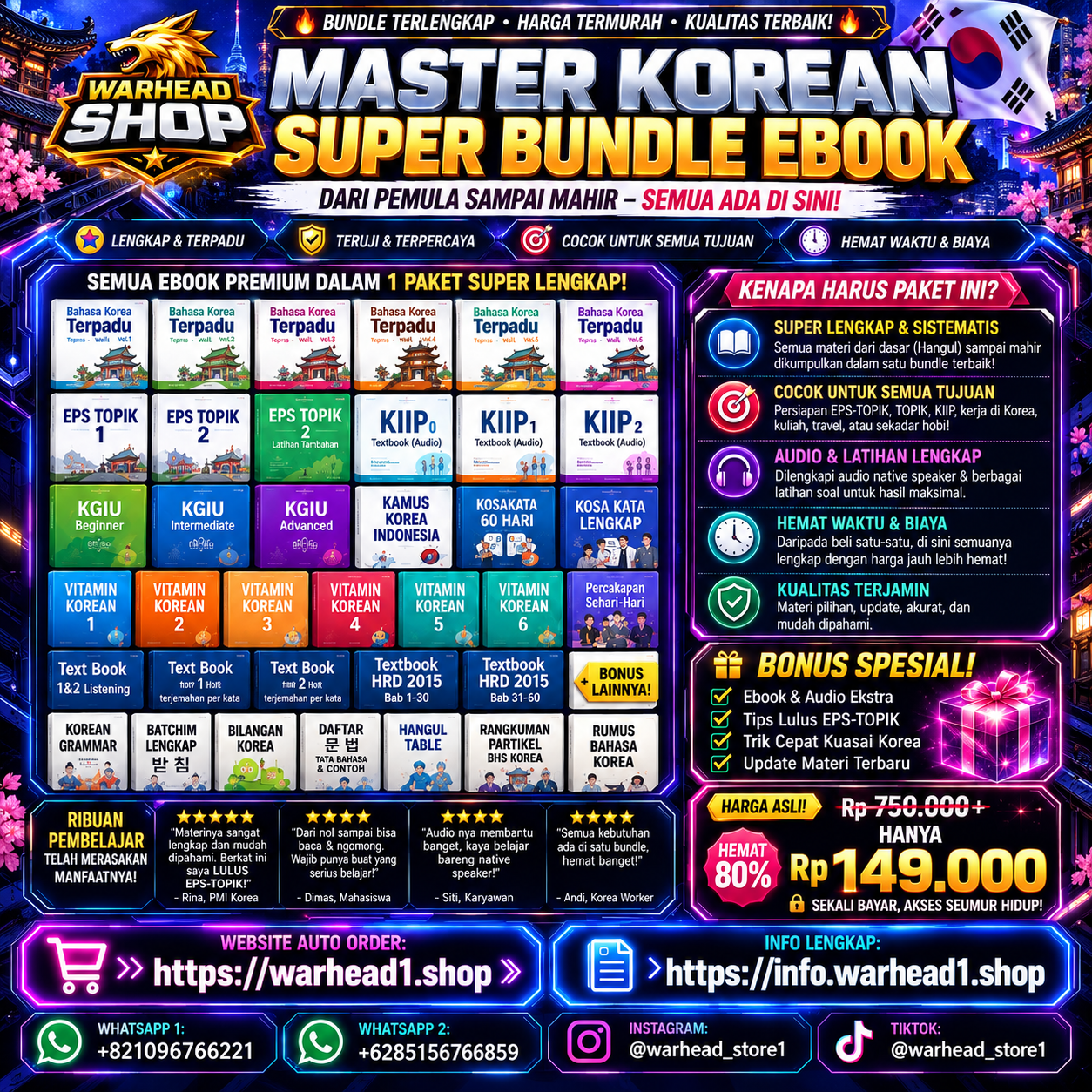 Belajar Bahasa Korea: Dari Dasar Hingga Mahir Mega Pack [E-BUNDLE]