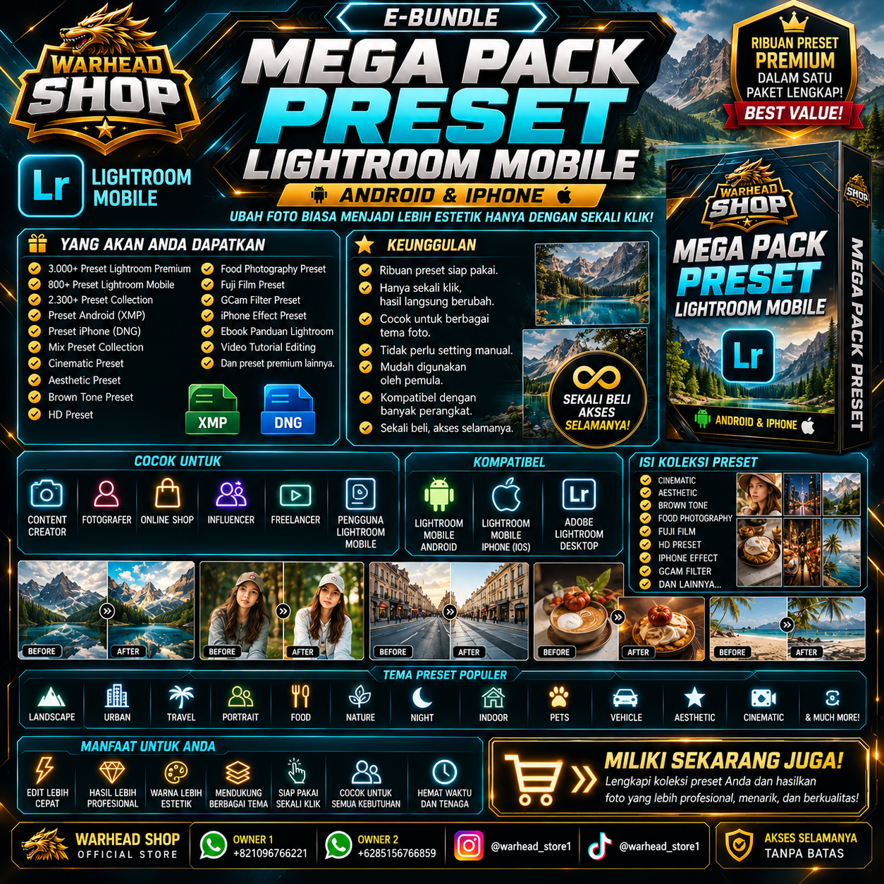 Preset Lightroom Mobile – Android & iPhone Mega Pack [E-BUNDLE]